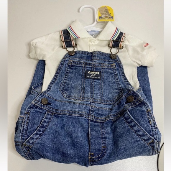 Vintage Oshkosh B Gosh White Polo w/ Matching Vest Back Overall Size 12 Months - Picture 9 of 9